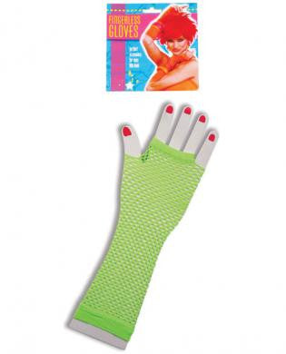 Neon Long Fingerless Fishnet Gloves - Green
