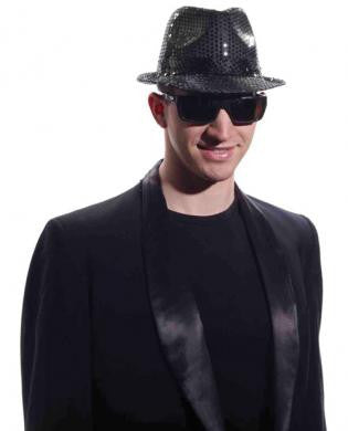 Sequined Fedora w/Lights - Black