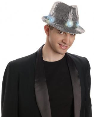 Sequined Fedora w/Lights - Silver