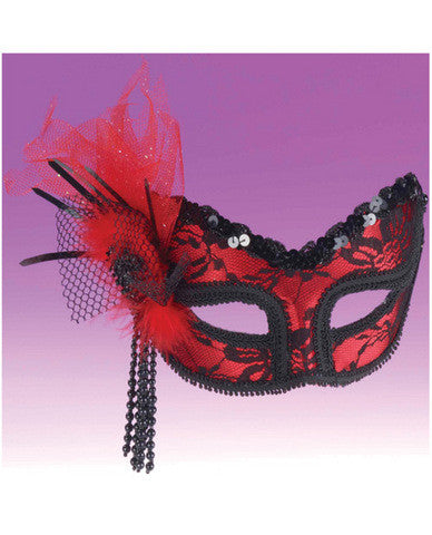 Neon red lace mask