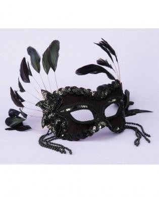 Half Mask Black Beads&amp;#44; Feathers