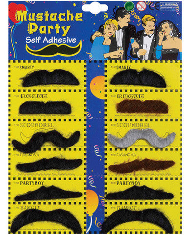 Mustache party self adhesive - card of 12