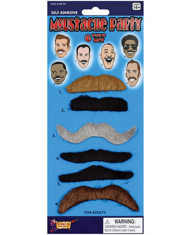 Moustache party self adhesive - card of 6