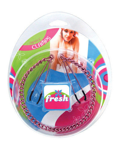 Fresh tweezer nipple clamps w/ chain - pink