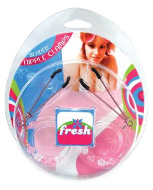 Fresh beaded tweezer nipple clamps w/hoop  - pink