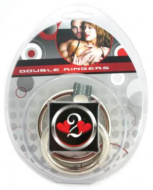 Heart 2 heart leather and metal double ring cock ring - grey