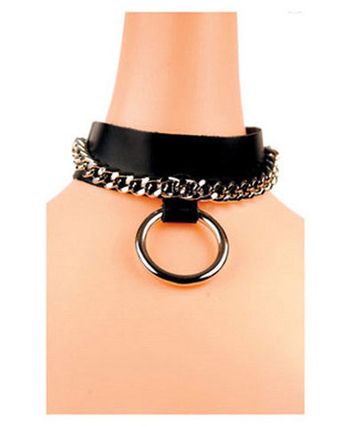 Single Ring With Chain Choker - Black