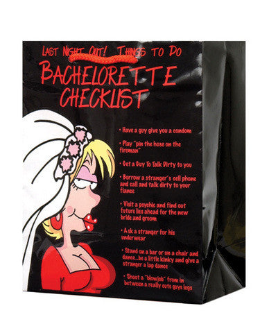 Last night out bachelorette checklist gift bag