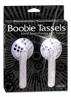 Boobie tassels hand sewn pasties w/tassels - white