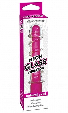 Neon glass waterproof vibrator - multi speed pink