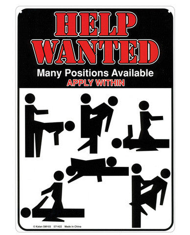 Help wanted many positions available tin sign
