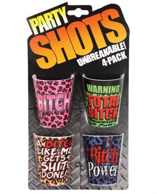Party shots bitch - asst. pack of 4 unbreakable