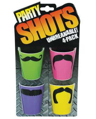 Party shots mustache - asst. color pack of 4 unbreakable