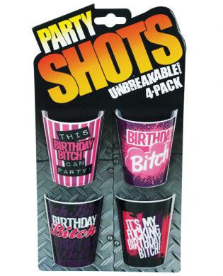 Party shots birthday bitch - asst. pack of 4 unbreakable