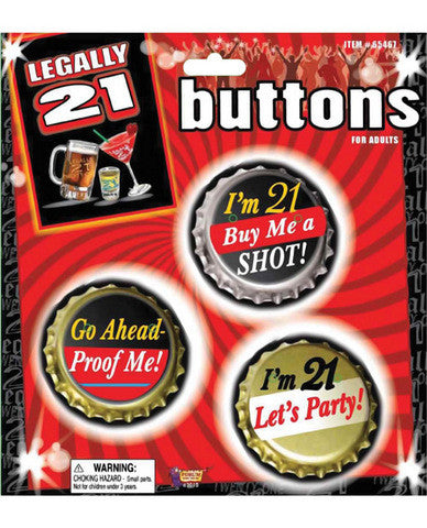 Legally 21 buttons - pack of 3 pink back buttons
