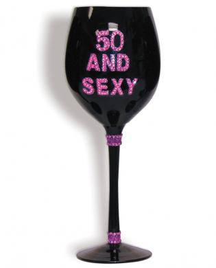 50 and sexy wine glass - black