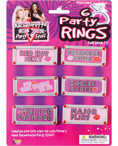 Bachelorette bling rings - pack of 6