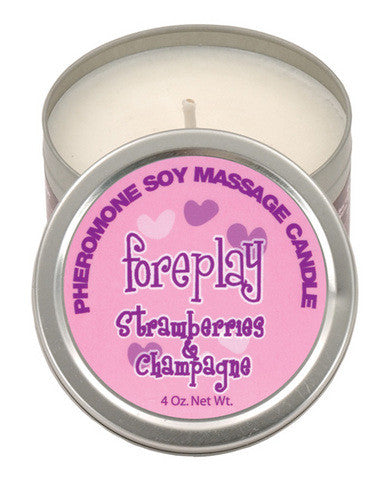 Foreplay pheromone soy massage candle - 4 oz strawberries &amp; creme