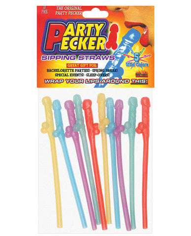 Party pecker straws&amp;#44; assorted colors (10 pc bag)