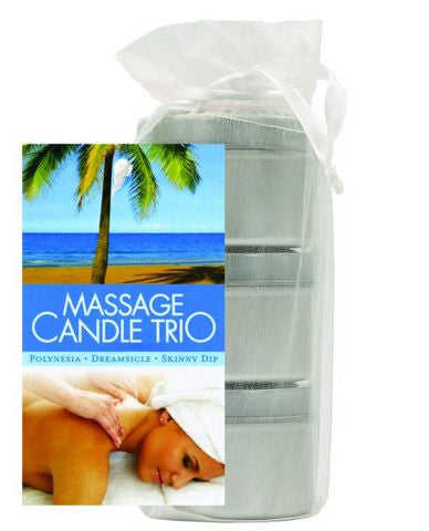 Earthly body massage candle trio gift bag - 2 oz skinny dip&amp;#44; dreamsicle&amp;#44; and polynesia
