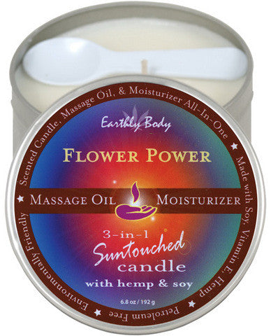 Suntouched hemp candle - 6 oz round tin flower power