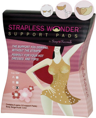 Strapless wonder no bra support pads - c cup size box of 10 pads