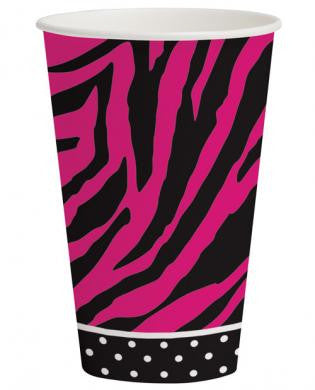 Birthday pink zebra cups - pack of 8