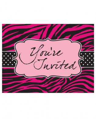 Birthday pink zebra invite - pack of 8