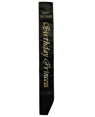 Birthday princess non flashing sash - black