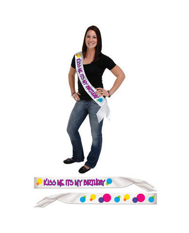 Kiss me it&#039;s my birthday satin sash