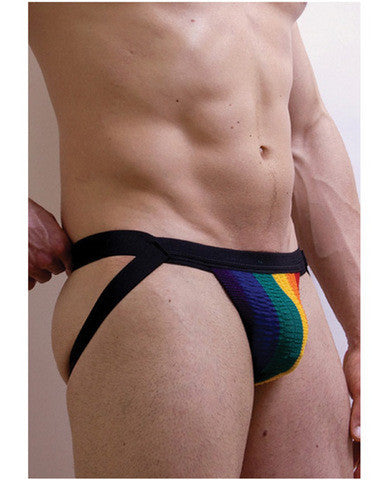 Active man rainbow jock 1 1/4in waistband black md