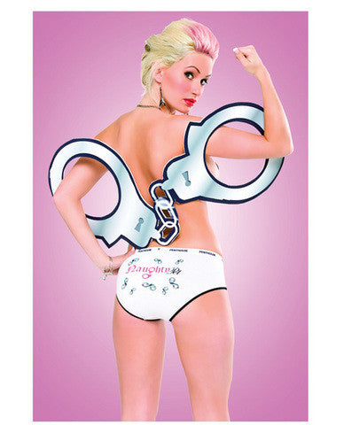 Naughty pet sport panty handcuffs white medium (pasties not in