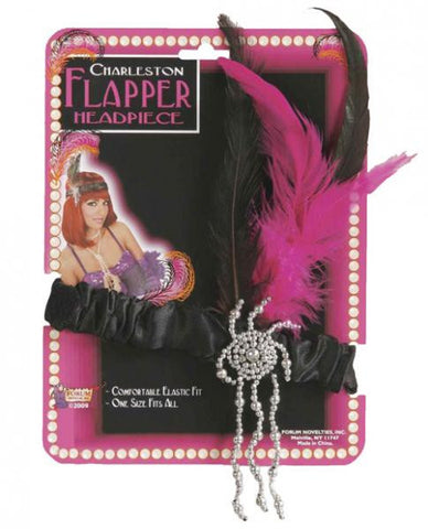 Charleston Flapper Headpiece &amp; Plume Black/Pink
