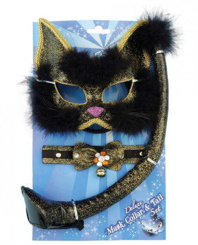 Deluxe Black Cat Mask Set Costume Accessory
