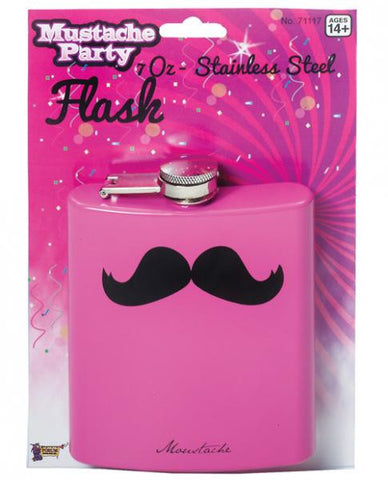 Mustache Party 7 Oz. Stainless Steel Flask - Pink