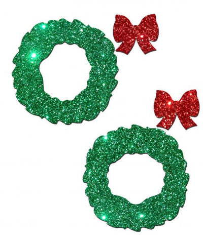 Pastease Glitter Wreath Red Bow Nipple Covers