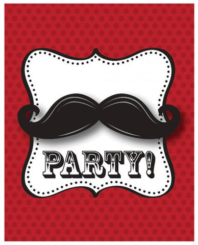 Mustache Madness Invitations Pack Of 8