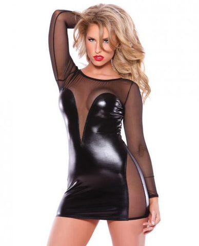 Kitten Wet Look &amp; Mesh Dress Black O/S
