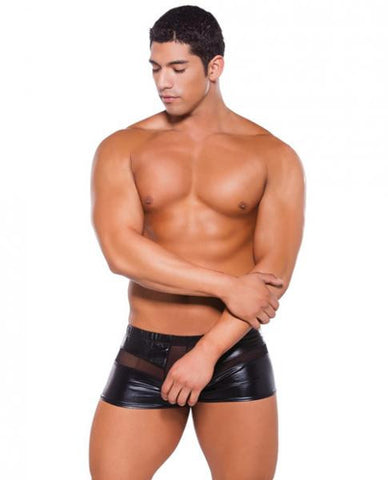 Wet Look Peek A Boo Shorts Black O/S