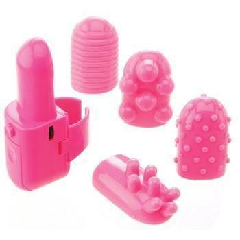 Finger Tease Pink Vibrator with 4 Attachments