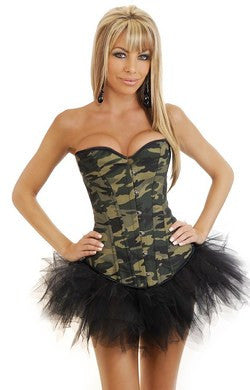 Camo queen burlesque corset w/front busk closure&amp;#44; lace up back and thong camouflage lg