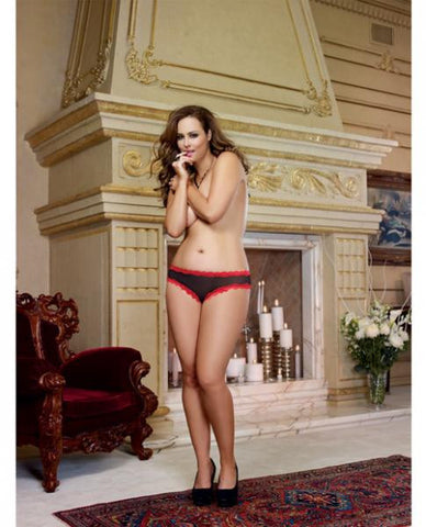 Stretch Mesh w/Spandex Cheeky So Naughty Panty Black/Red 3X/4X