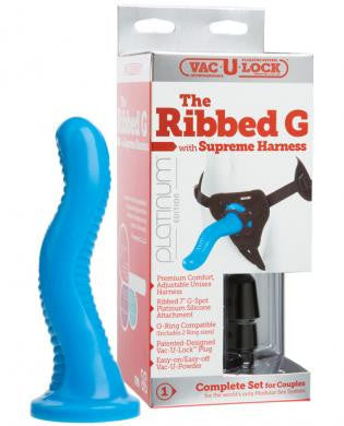 Vac-U-Lock Platinum Edition The Ribbed G w/Supreme Harness Set - Blue