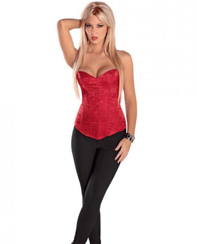 Sheer Back Paneled Corset Soft Boning &amp; Side Zipper - Red 32