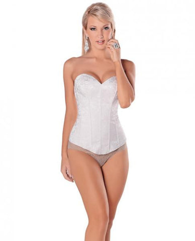 Elegant Seductive Sheer Back Paneled Corset Soft Boning &amp; Side Zipper White 34