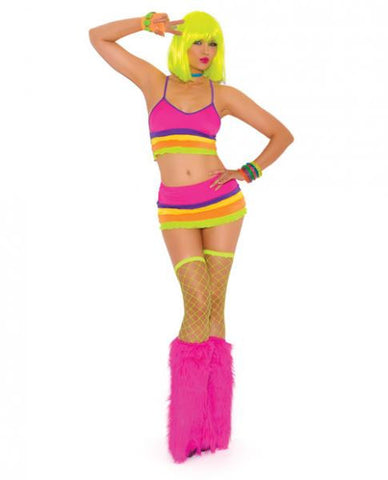 Neon Nites Lycra Bra Top &amp; Mini Skirt Neon O/S