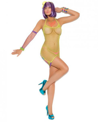 Diamond Net Mini Dress Strappy Chartreuse O/S