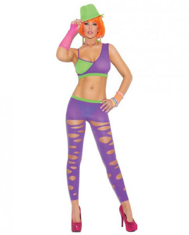 Vivace Cami&amp;#44; Ripped Leggings Neon Purple Queen