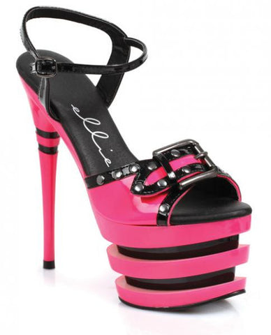 Ellie Shoes Alexia 6&quot; Neon Stacked Platform Black Light Reactive Fuchsia Nine