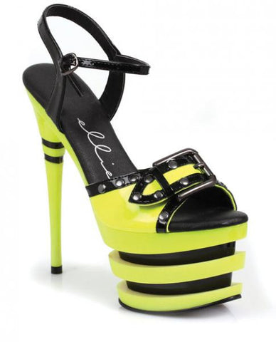Ellie Shoes Alexia 6&quot; Neon Stacked Platform Black Light Reactive Yellow Seven